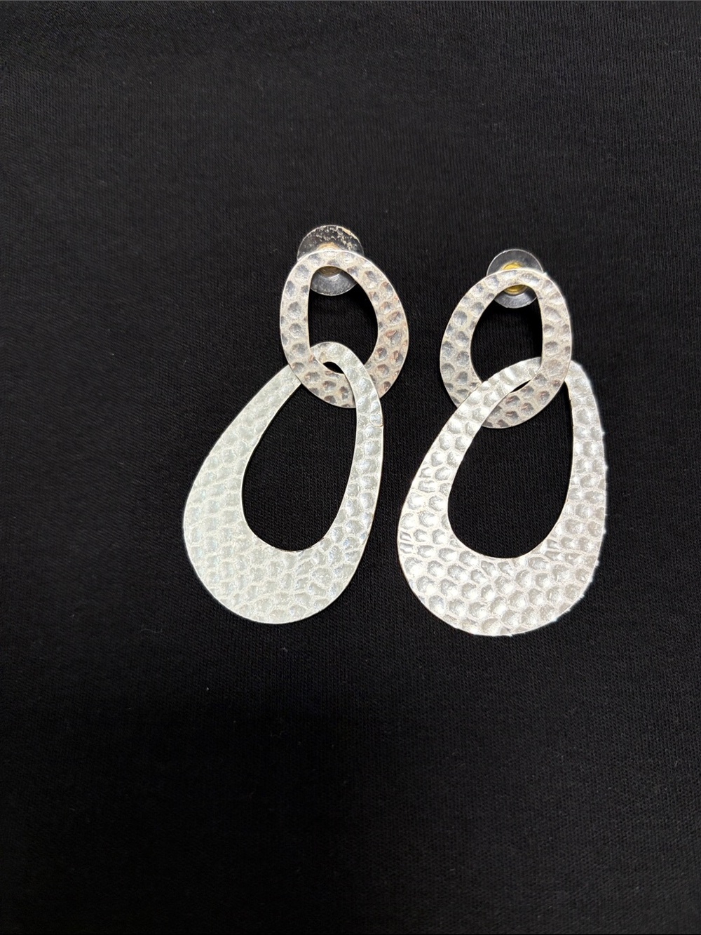 Hammered Silver Double Drop Earrings - Women Jewelry